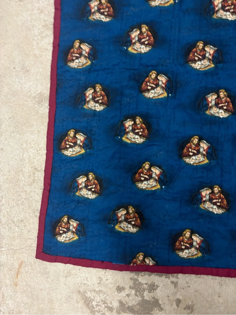 Quilted Throw Blanket Reversible w Stained Glass Angels & Jesus w Joe Mary